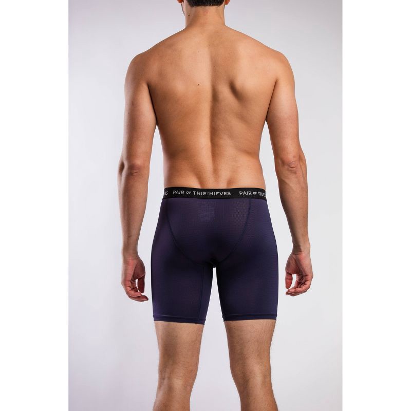 slide 8 of 8, Pair of Thieves Men's Super Fit Solid/Striped Boxer Briefs 2pk - Black/Navy Blue/Light Blue M: Mid Rise, Elastic Waistband, 2 ct