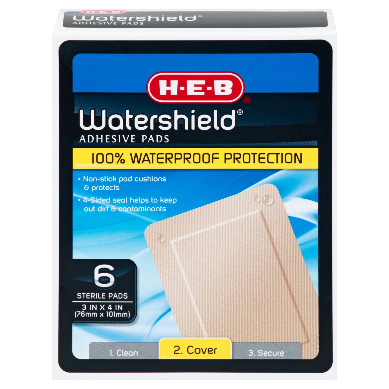 slide 1 of 1, H-E-B Watershield Adhesive Pads, 6 ct