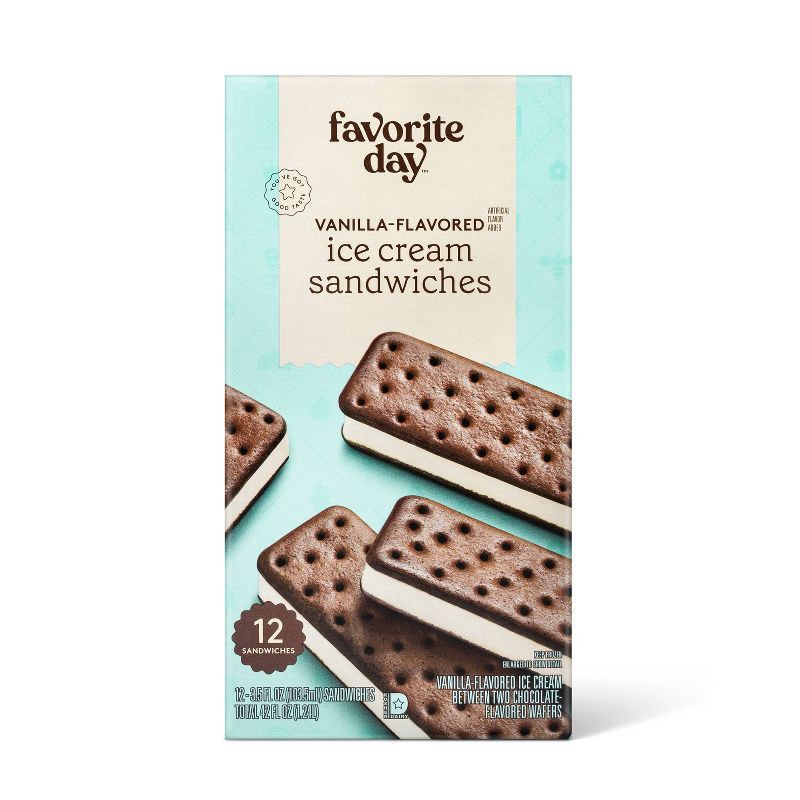 slide 1 of 3, Vanilla Ice Cream Sandwiches - 12pk/42 fl oz - Favorite Day™, 12 ct, 42 fl oz