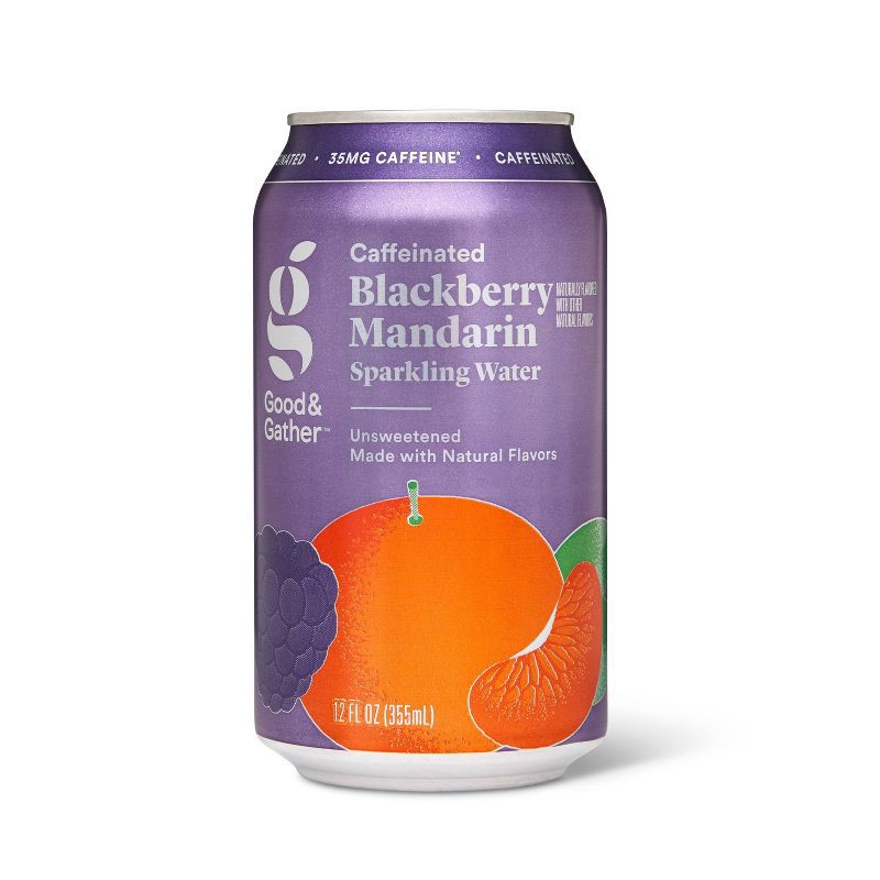 slide 2 of 3, Blackberry Mandarin Sparkling Water with Caffeine - 8pk/12 fl oz Cans - Good & Gather™, 8 ct; 12 fl oz