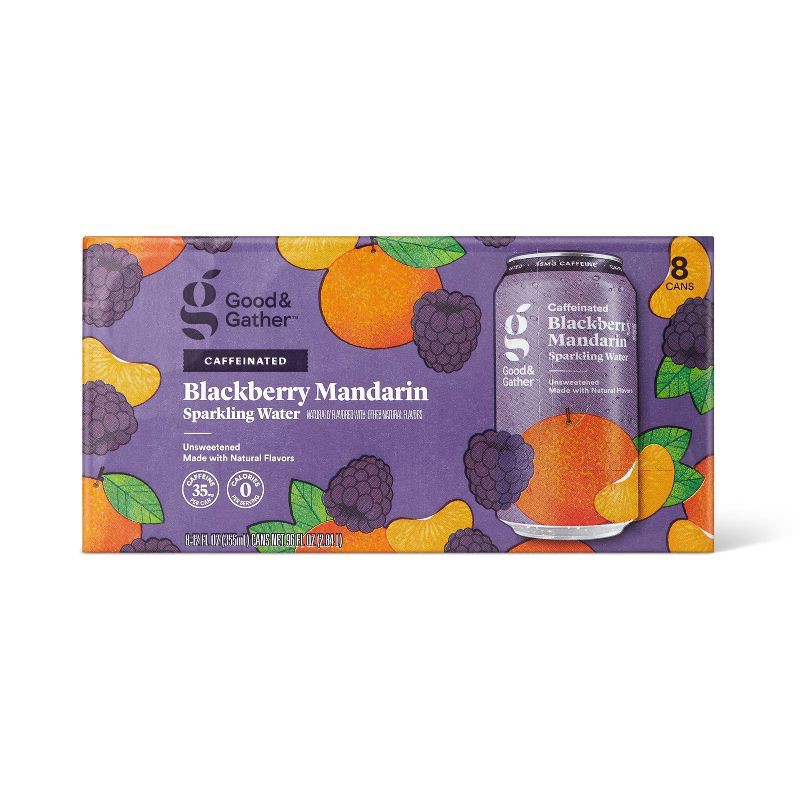 slide 1 of 3, Blackberry Mandarin Sparkling Water with Caffeine - 8pk/12 fl oz Cans - Good & Gather™, 8 ct; 12 fl oz