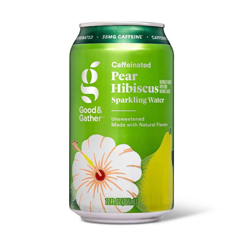 slide 3 of 3, Pear Hibiscus Sparkling Water with Caffeine - 8pk/12 fl oz Cans - Good & Gather™, 8 ct; 12 fl oz