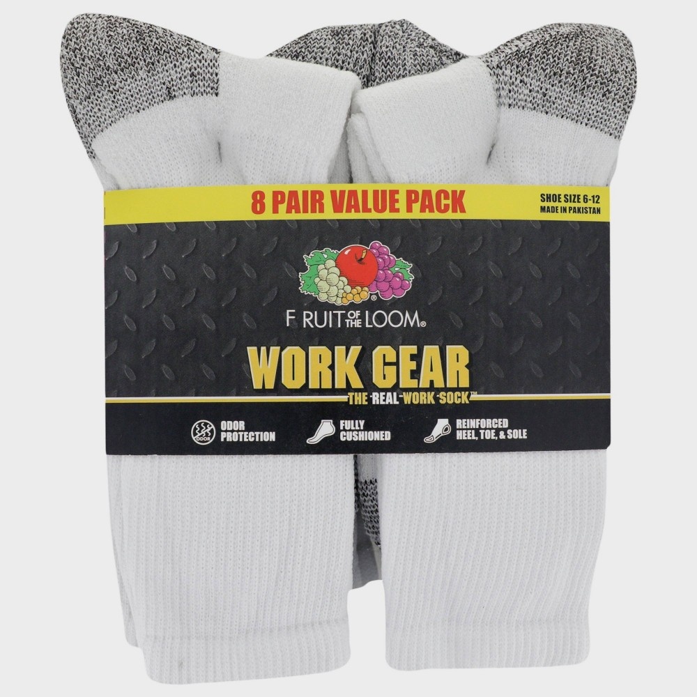 Fruit of the Loom Men's 8pk Work Crew Pack Socks - White 6-12 1 ct