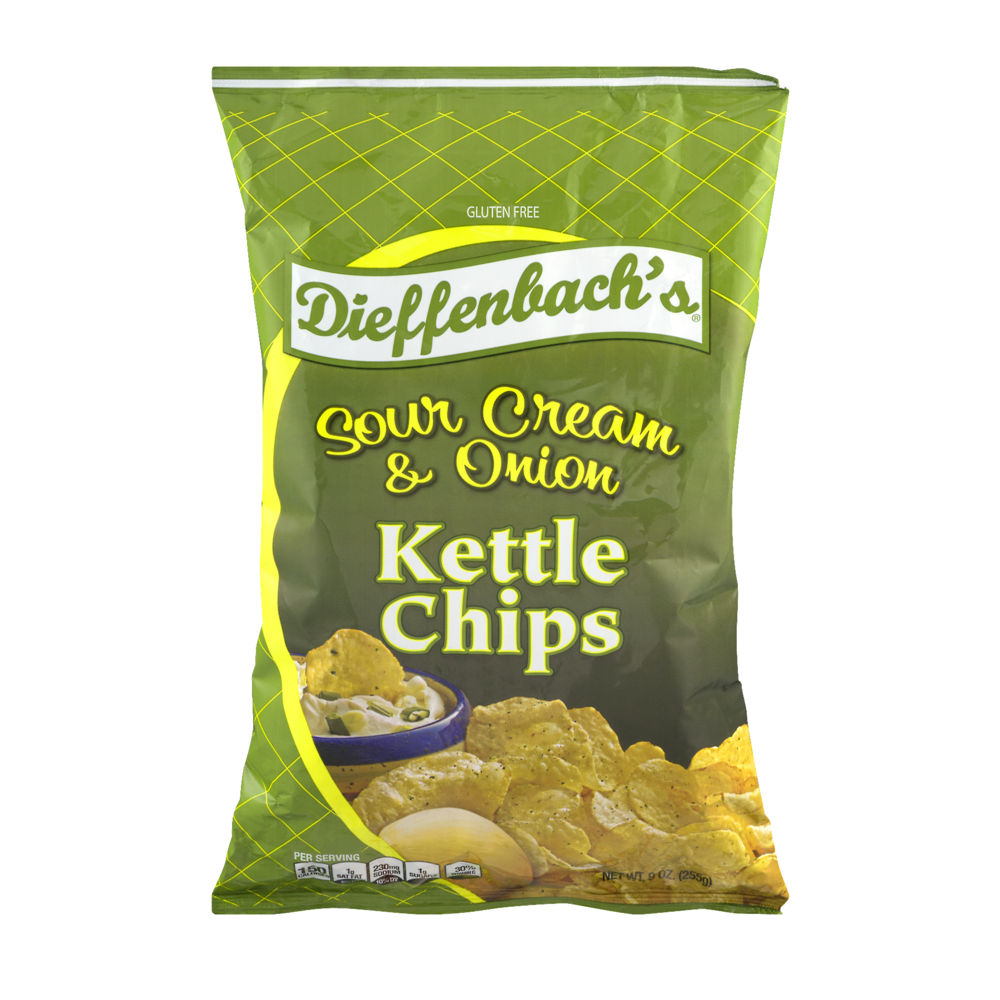 slide 1 of 1, Dieffenbach's Potato Chips, Sour Cream & Onion, 9 oz