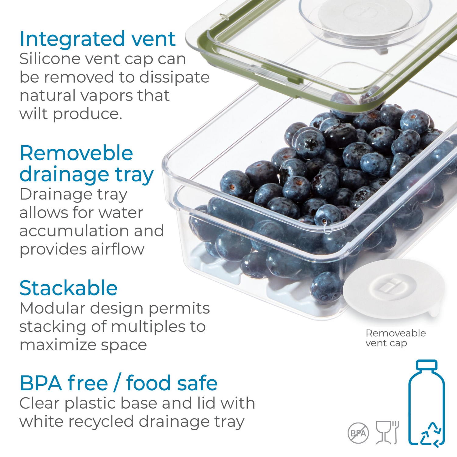 slide 5 of 8, iD Fresh Short Produce Bin w Insert Tray, Medium, Clear, 1 ct