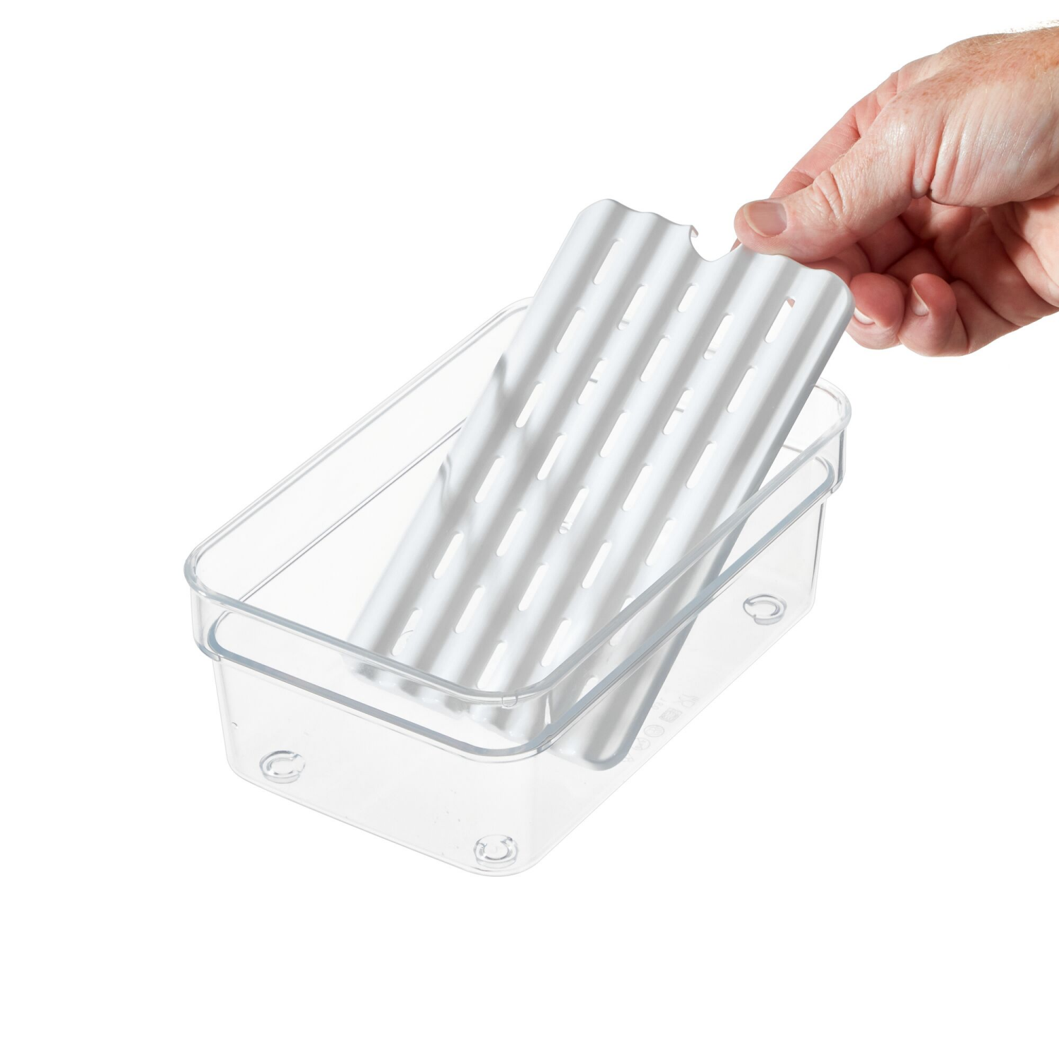 slide 3 of 8, iD Fresh Short Produce Bin w Insert Tray, Medium, Clear, 1 ct