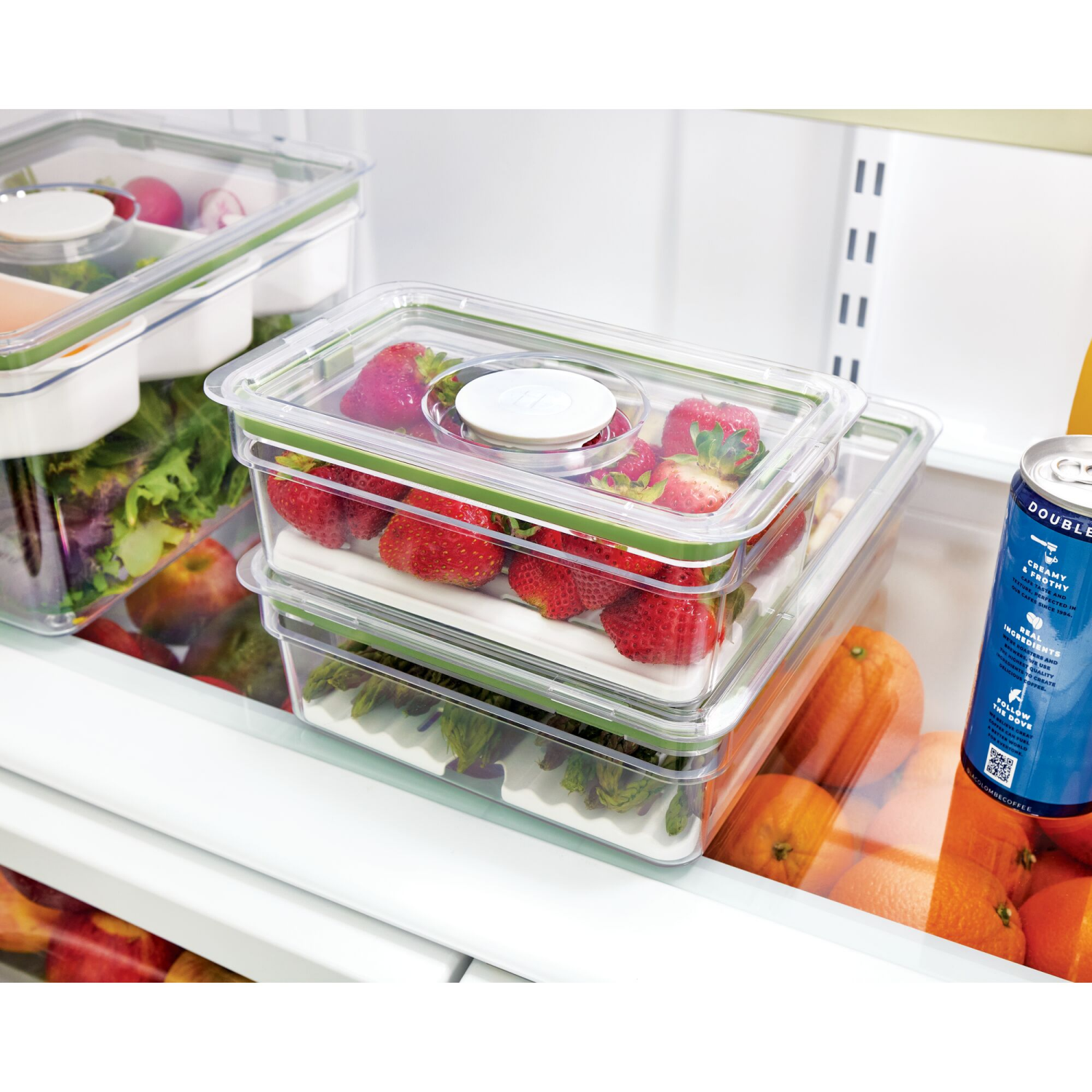 slide 6 of 8, iD Fresh Short Produce Bin w Insert Tray, Medium, Clear, 1 ct