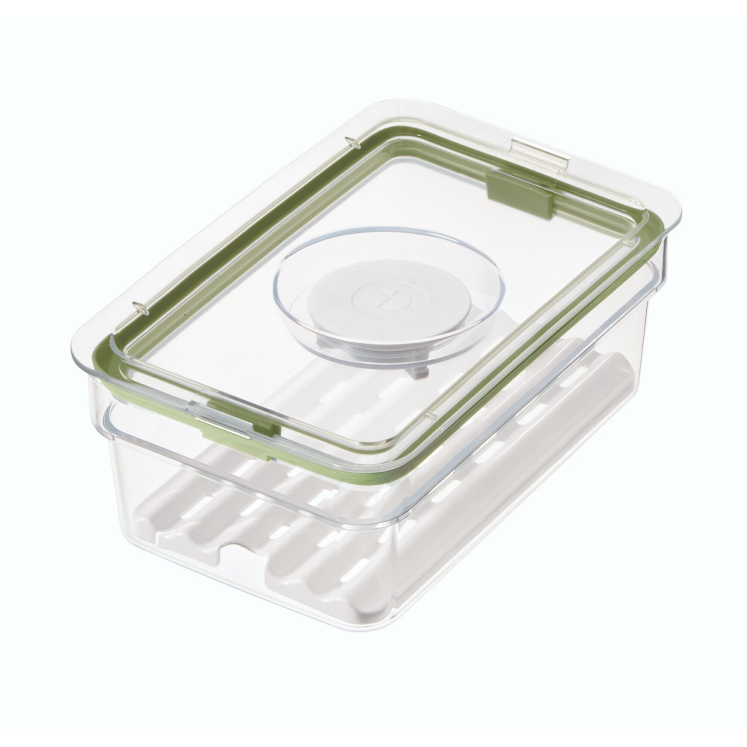 slide 1 of 8, iD Fresh Short Produce Bin w Insert Tray, Medium, Clear, 1 ct
