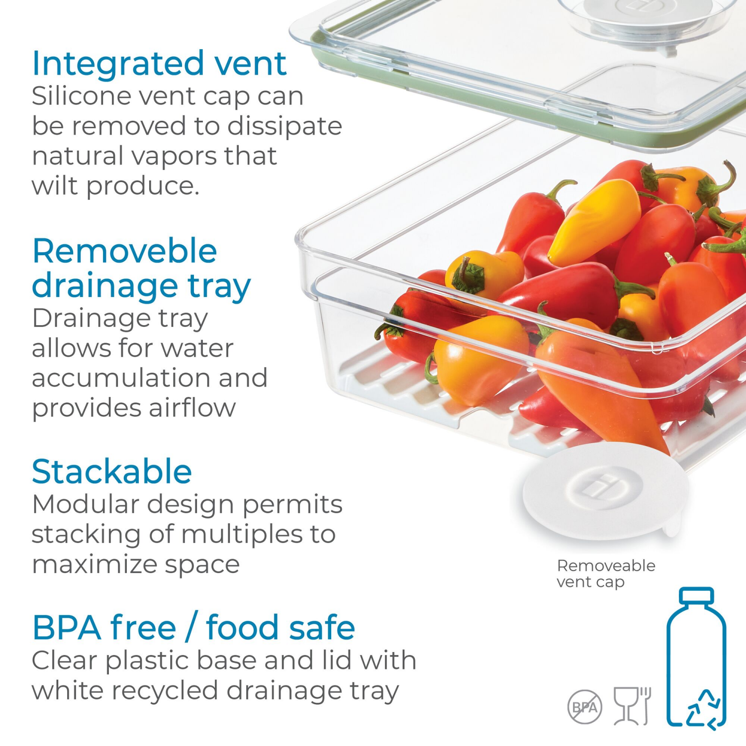 slide 2 of 7, iD Fresh Short Bin with Insert Tray, Large, Clear, 1 ct