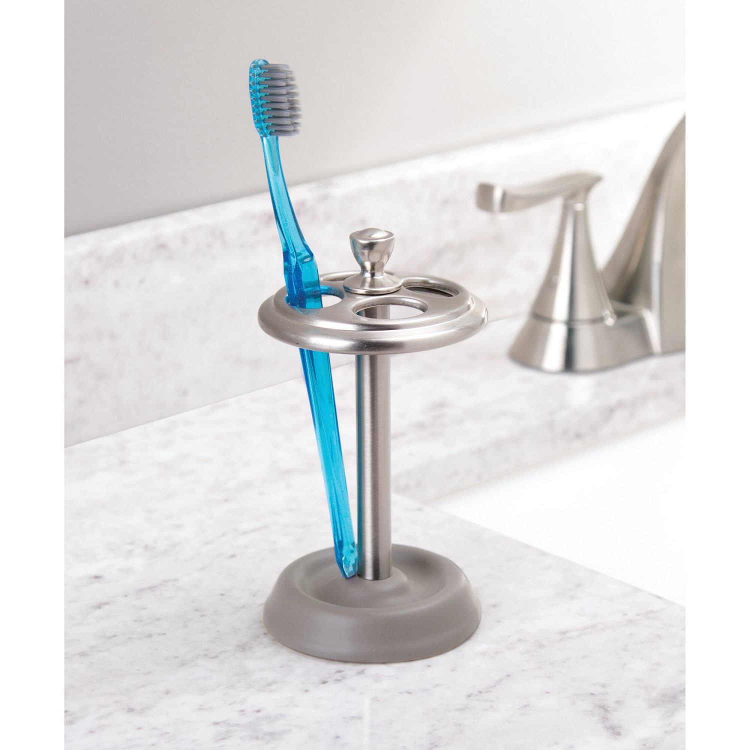 slide 2 of 5, InterDesign York Brushed Nickel Ceramic Toothbrush Holder - Matte Gray/Silver, 1 ct