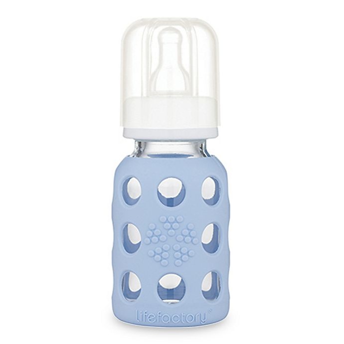 slide 1 of 5, Lifefactory Glass Baby Bottle with Protective Sleeve - Light Blue, 4 oz