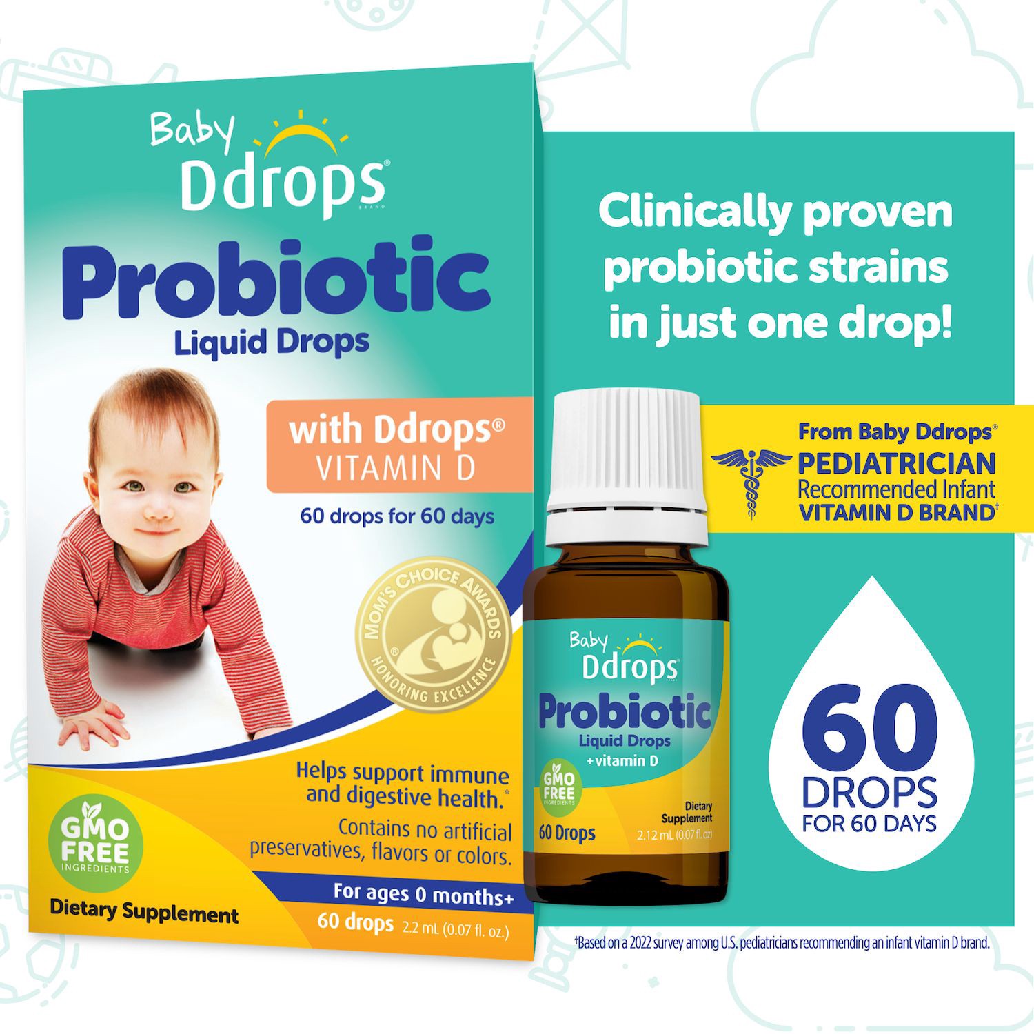 slide 5 of 9, Baby Ddropsâ Probiotic With Vitamin D Liquid Drops, 1 ct
