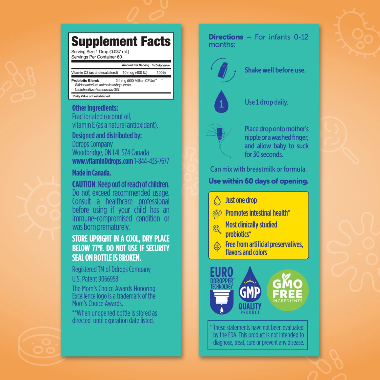 slide 2 of 9, Baby Ddropsâ Probiotic With Vitamin D Liquid Drops, 1 ct