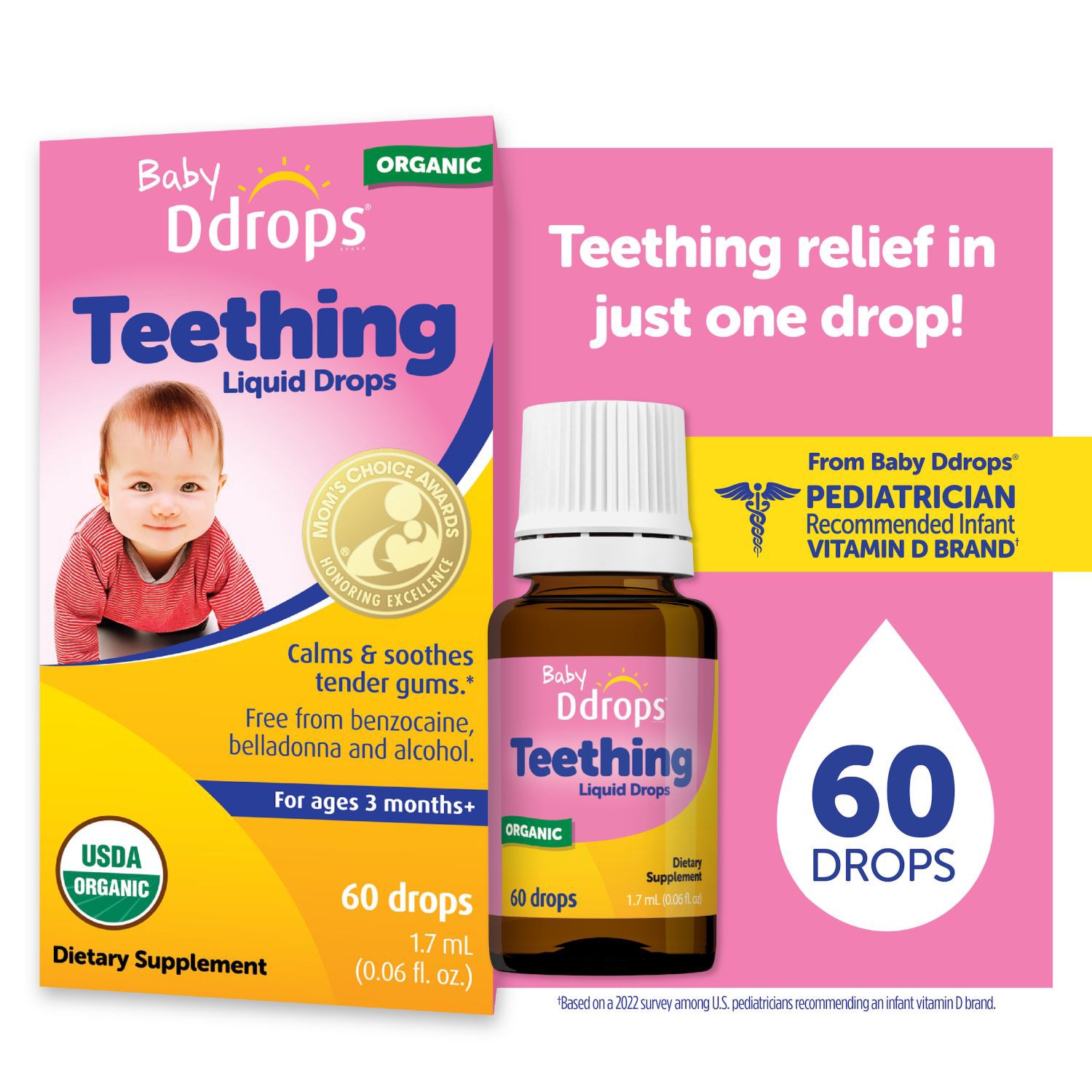 slide 3 of 10, Baby Ddrops Teething Liquid Drops, 1 ct