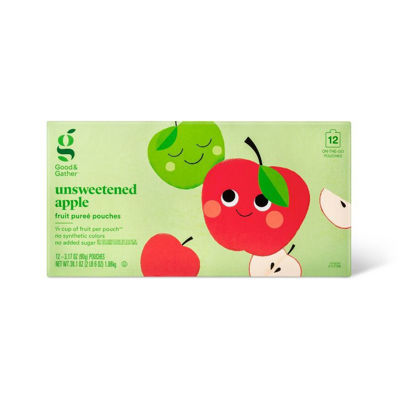 slide 1 of 4, Applesauce Pouches Unsweetened - 12ct - Good & Gather™, 12 ct