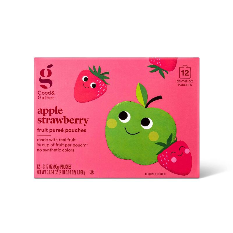 slide 1 of 5, Applesauce Pouches Strawberry - 12ct - Good & Gather™, 12 ct