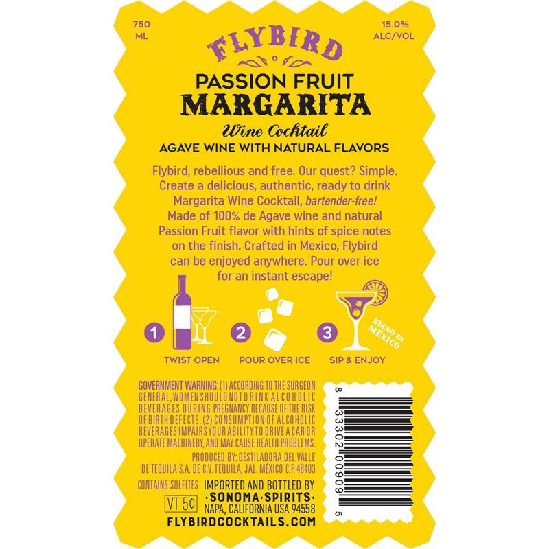 slide 3 of 3, Flybird Passion Fruit Margarita Wine Cocktail - 750ml Bottle, 750 ml