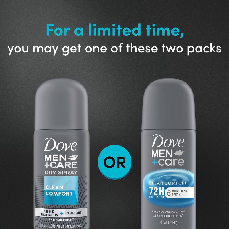 slide 5 of 8, Dove Men+Care 72Hr Clean Comfort Antiperspirant & Mini Deodorant Dry Spray - Travel Size - 1oz, 1 oz