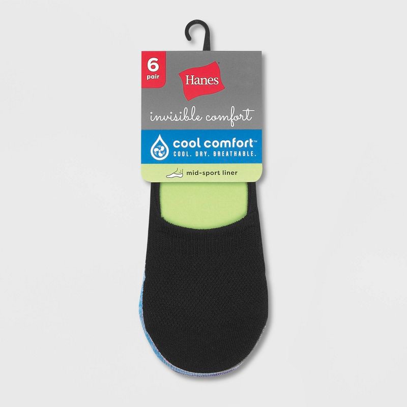 slide 1 of 1, Hanes Women's Extended Size Invisible Comfort 6pk Sneaker Cut Liner Socks - Black 8-12, 6 ct