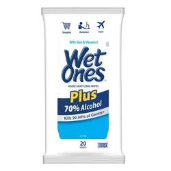 Wet Ones Plus Alcohol Hand Wipes - 20ct