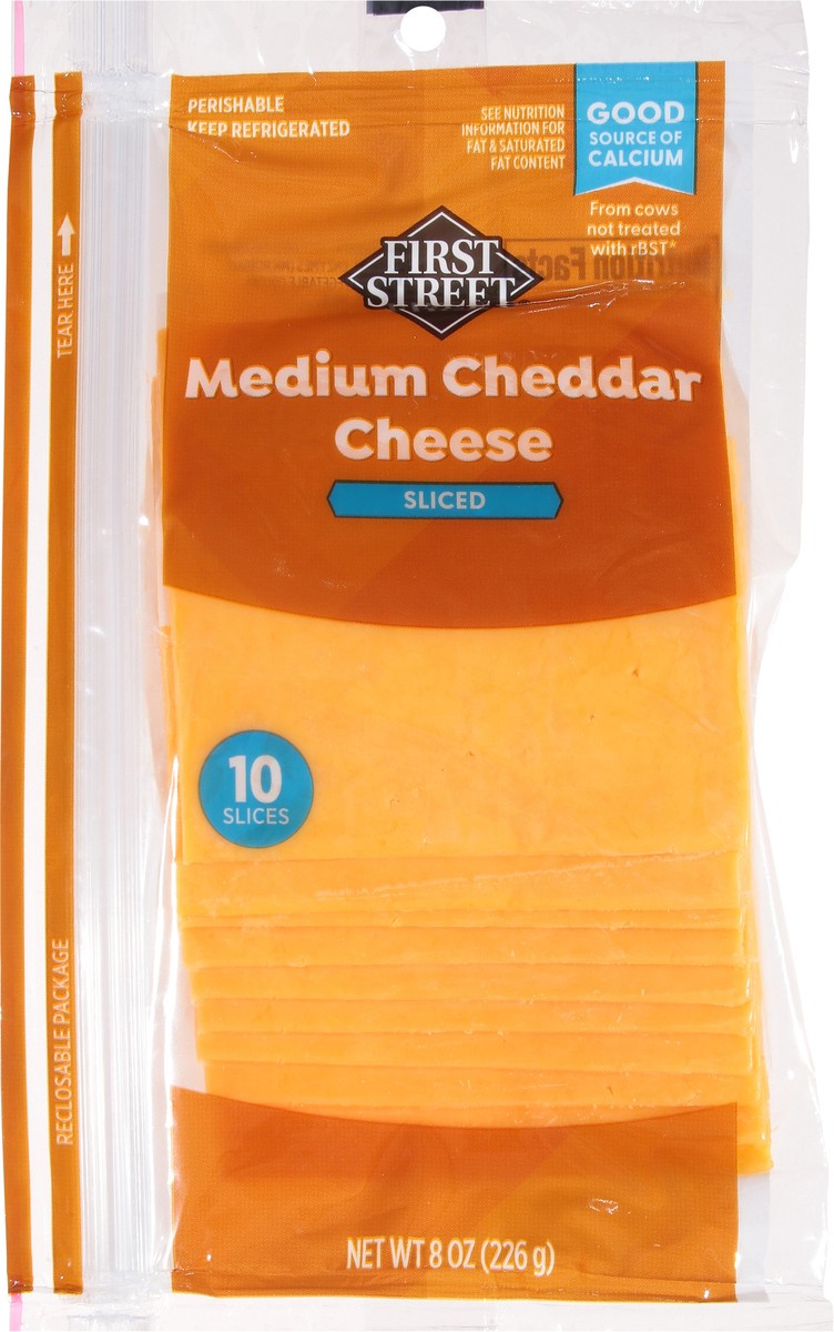 slide 12 of 14, First Street Medium Cheddar Sliced, 8 oz