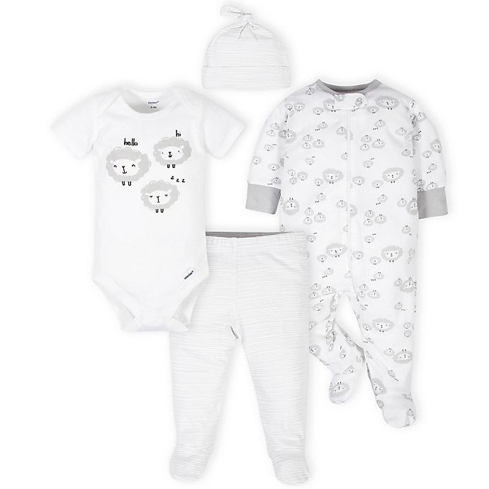 slide 1 of 5, Gerber Newborn Lamb Take Me Home Set - White/Grey, 4 ct