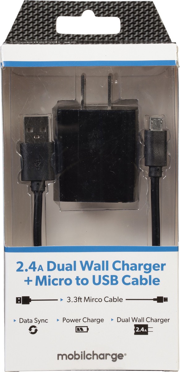 slide 6 of 9, MobilCharge + Micro to USB Cable 2.4A Dual Wall Charger 1 ea, 1 ct