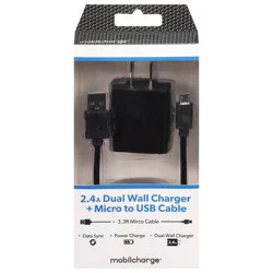 MobilCharge + Micro to USB Cable 2.4A Dual Wall Charger 1 ea