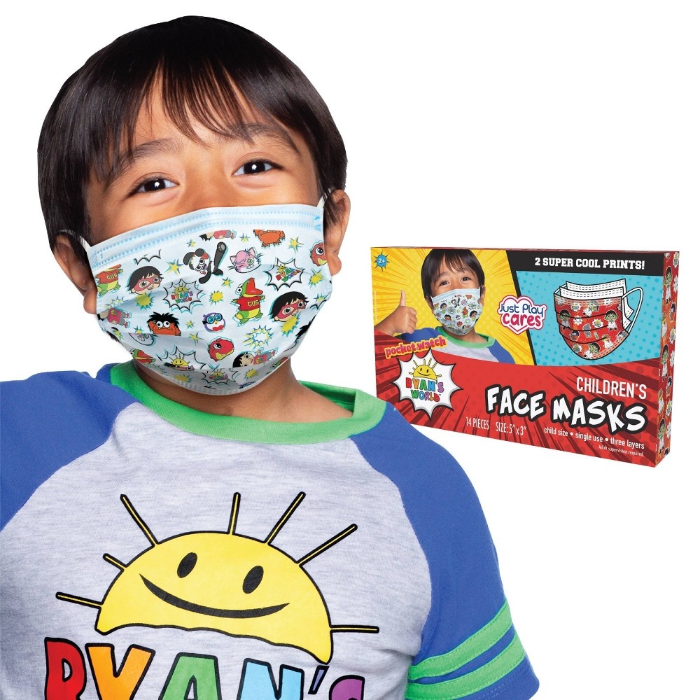 slide 4 of 4, Just Play 3ply Ryan's World Kids Face Mask, 14 ct