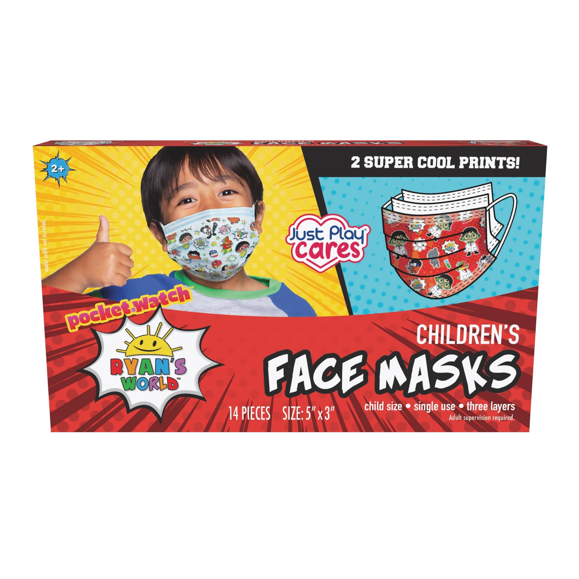 slide 1 of 4, Just Play 3ply Ryan's World Kids Face Mask, 14 ct