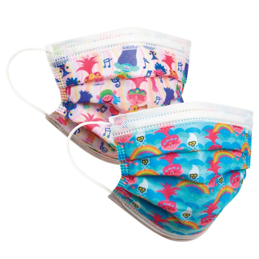 slide 2 of 4, Just Play 3ply Trolls Kids Face Mask, 14 ct