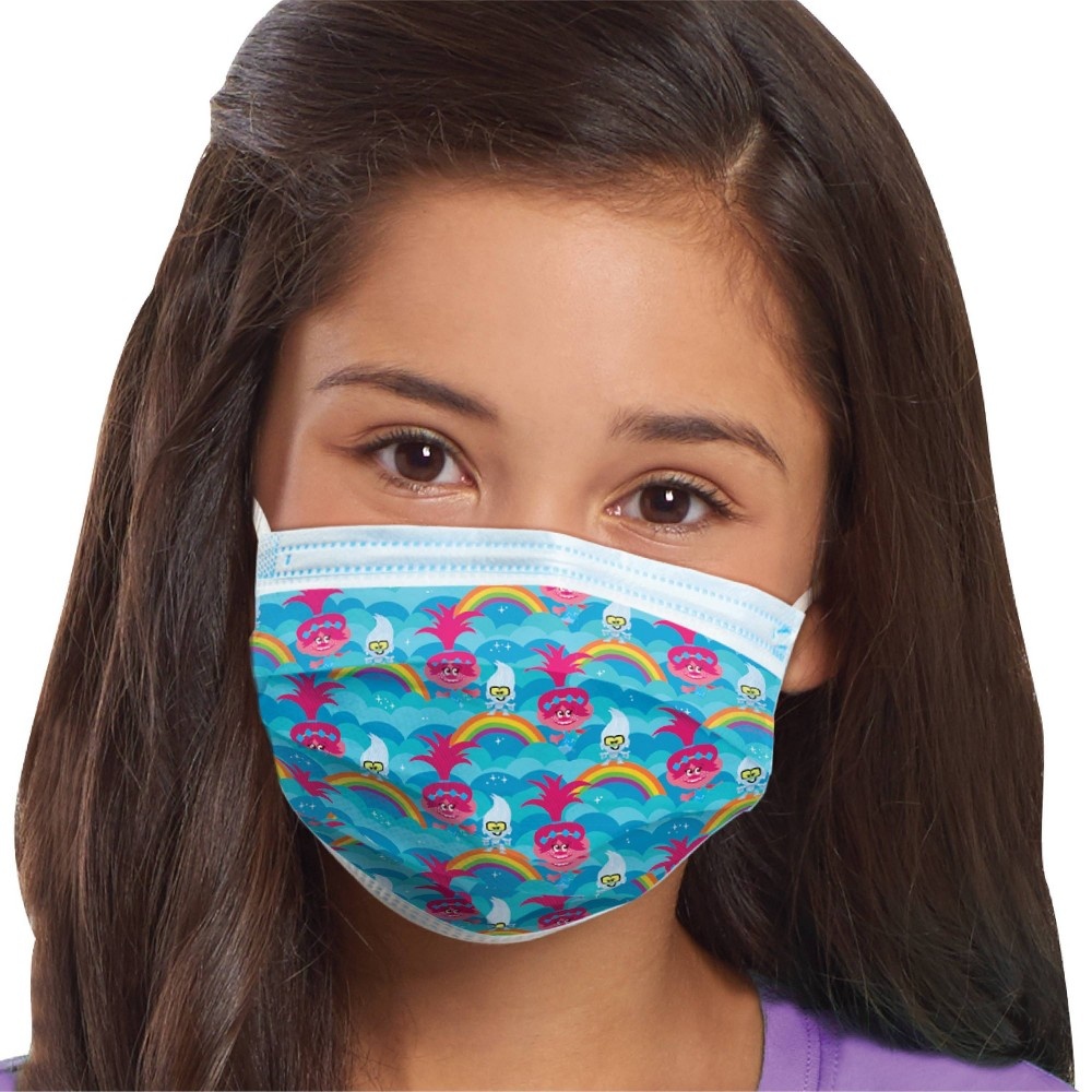 slide 4 of 4, Just Play 3ply Trolls Kids Face Mask, 14 ct