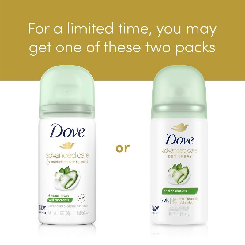 slide 3 of 9, Dove Beauty Mini Advanced Care Cool Essentials Antiperspirant & Deodorant Dry Spray - Travel Size - 1oz, 1 oz