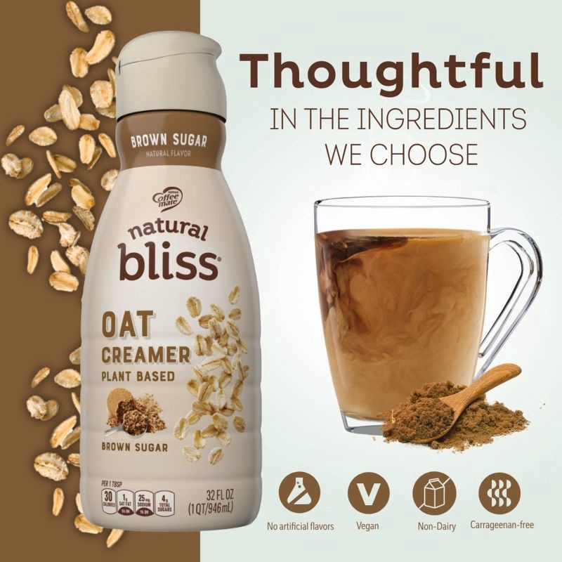 slide 3 of 9, Coffee mate Natural Bliss Brown Sugar Oat Milk Creamer - 1qt, 1 qt