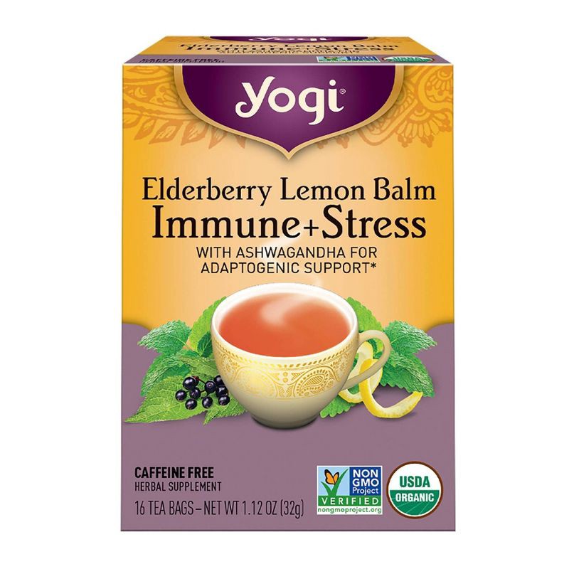 slide 1 of 7, Yogi Tea Elderberry Lemon Balm Immune + Stress - 16ct, 16 ct