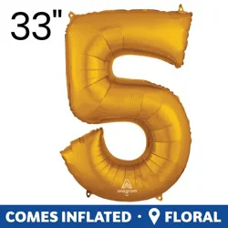 Gold Number 5 Helium Filled Balloon - 34 inches