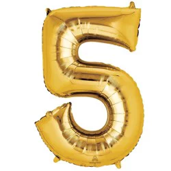 Gold Number 5 Helium Filled Balloon - 34 Inches Big