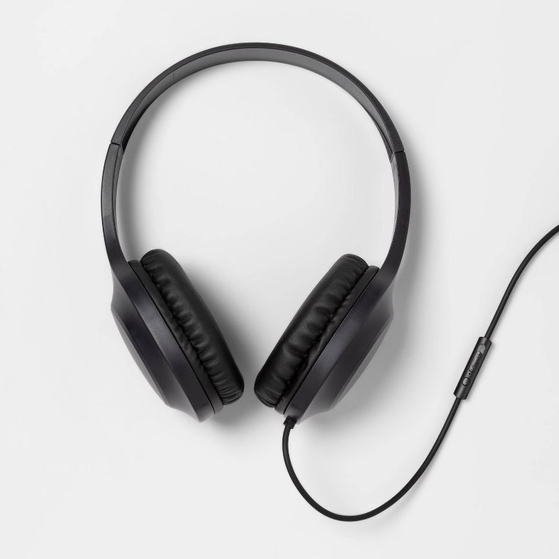 slide 1 of 3, 4ft-Wired On Ear Headphones - heyday™ Black: Lightweight Design, Built-In Microphone, 4 ft