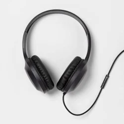 4ft-Wired On Ear Headphones - heyday™ Black: Lightweight Design, Built-In Microphone