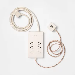 heyday 6-Outlet Surge Protector with 6' Extension Cord- Stone White