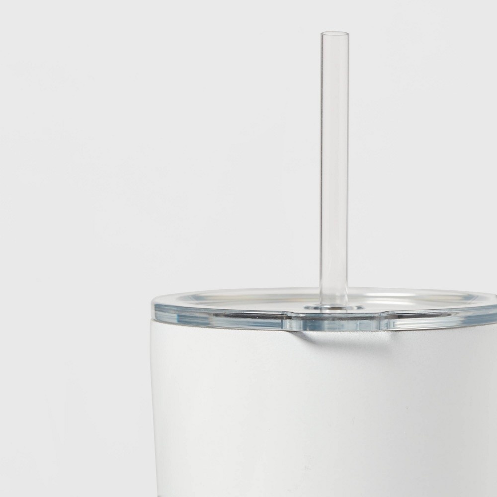 slide 3 of 3, 25oz Stainless Steel Vacuum Straw Tumbler with Tritan Lid Solid True White - Room Essentials, 1 ct
