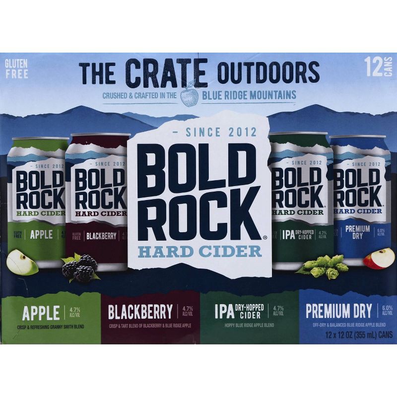 slide 1 of 4, Bold Rock Hard Cider The Crate Outdoors Variety Pack - 12pk/12 fl oz Cans, 12 ct; 12 fl oz