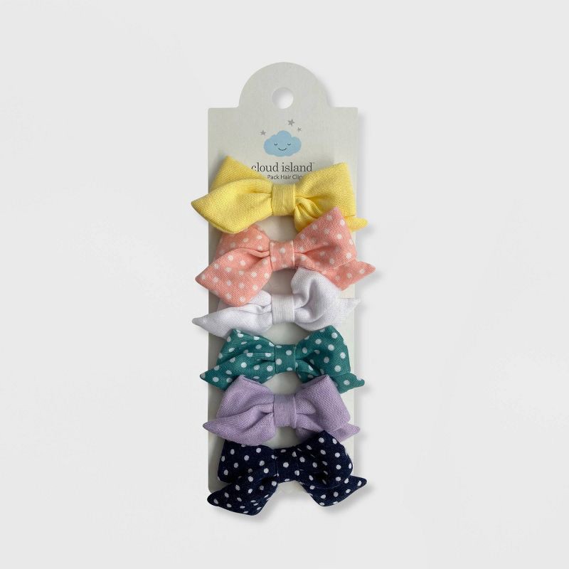 slide 1 of 4, Baby Girls' 6pk Polka Jersey Bow Hair Clips - Cloud Island™, 6 ct