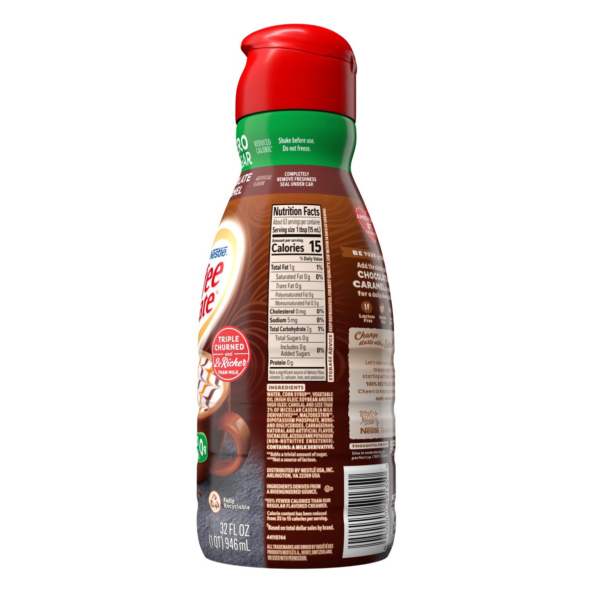 CoffeeMate Zero Sugar Chocolate Caramel Coffee Creamer 32 fl oz (1qt