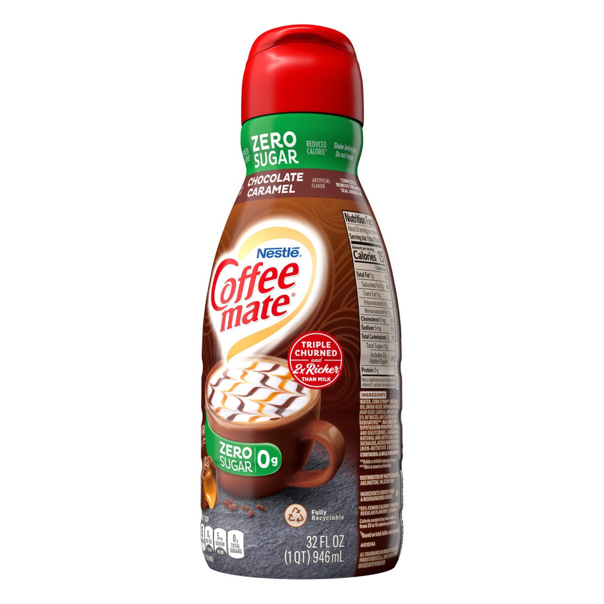CoffeeMate Zero Sugar Chocolate Caramel Coffee Creamer 32 fl oz (1qt