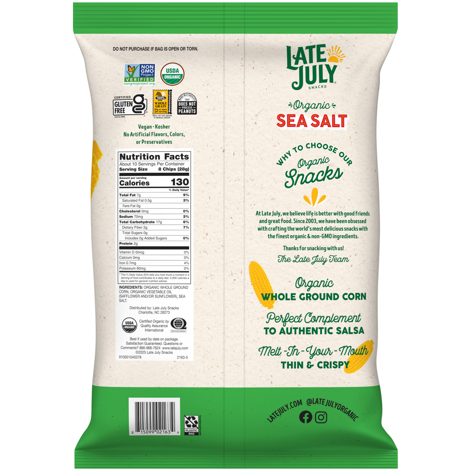 slide 2 of 6, Late July Snacks Multigrain Thin And Crispy Organic Tortilla Chips With Sea Salt - 10.1 Oz, 10.1 oz