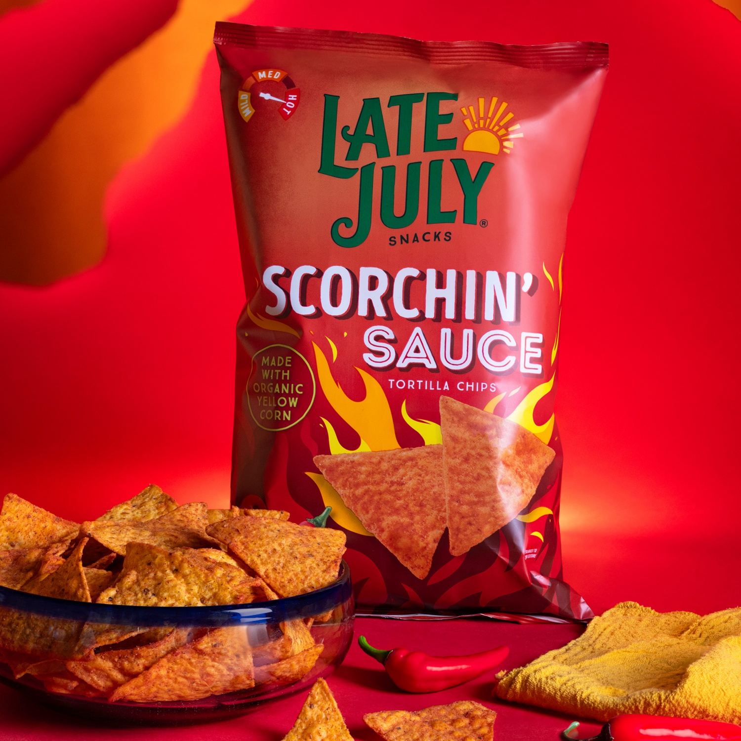 slide 2 of 8, Late July Snacks Scorchin' Sauce Corn Tortilla Chips, 7.800 oz