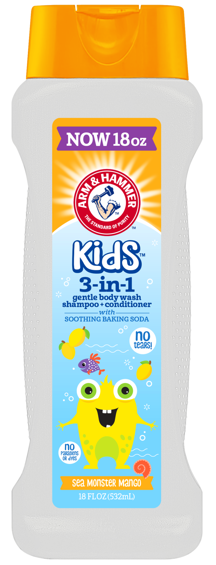 ARM & HAMMER Kids 3In1 Gentle Bodywash, Shampoo + Conditioner, Mango