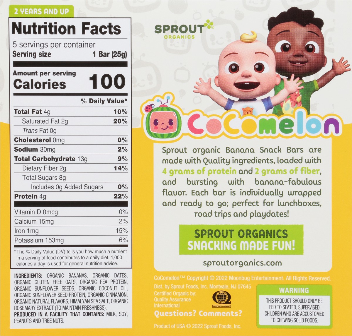 slide 6 of 12, Sprout Organics CoComelon Organic Snack Bar 5 - 0.88 oz Bars, 5 ct