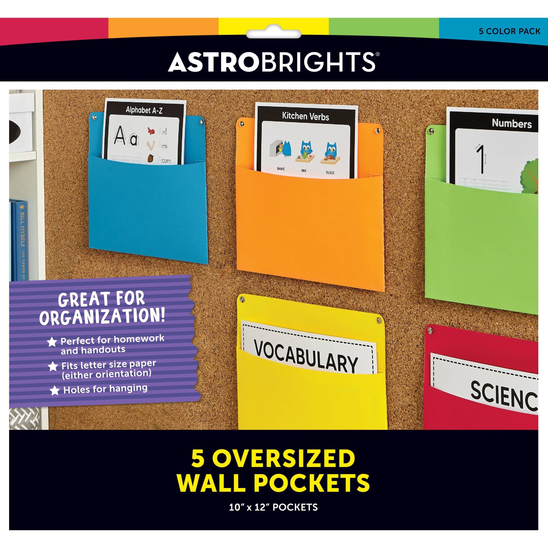 slide 1 of 4, 10"x12" Wall Pockets - Astrobrights, 5 ct